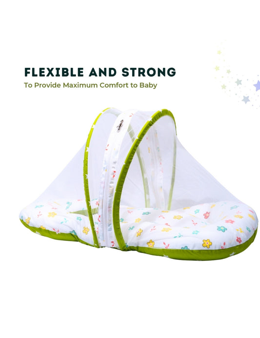 Baby Nest Bed with Mosquito Net – Pure Cotton & Gentle Comfort (0–6 Months) green