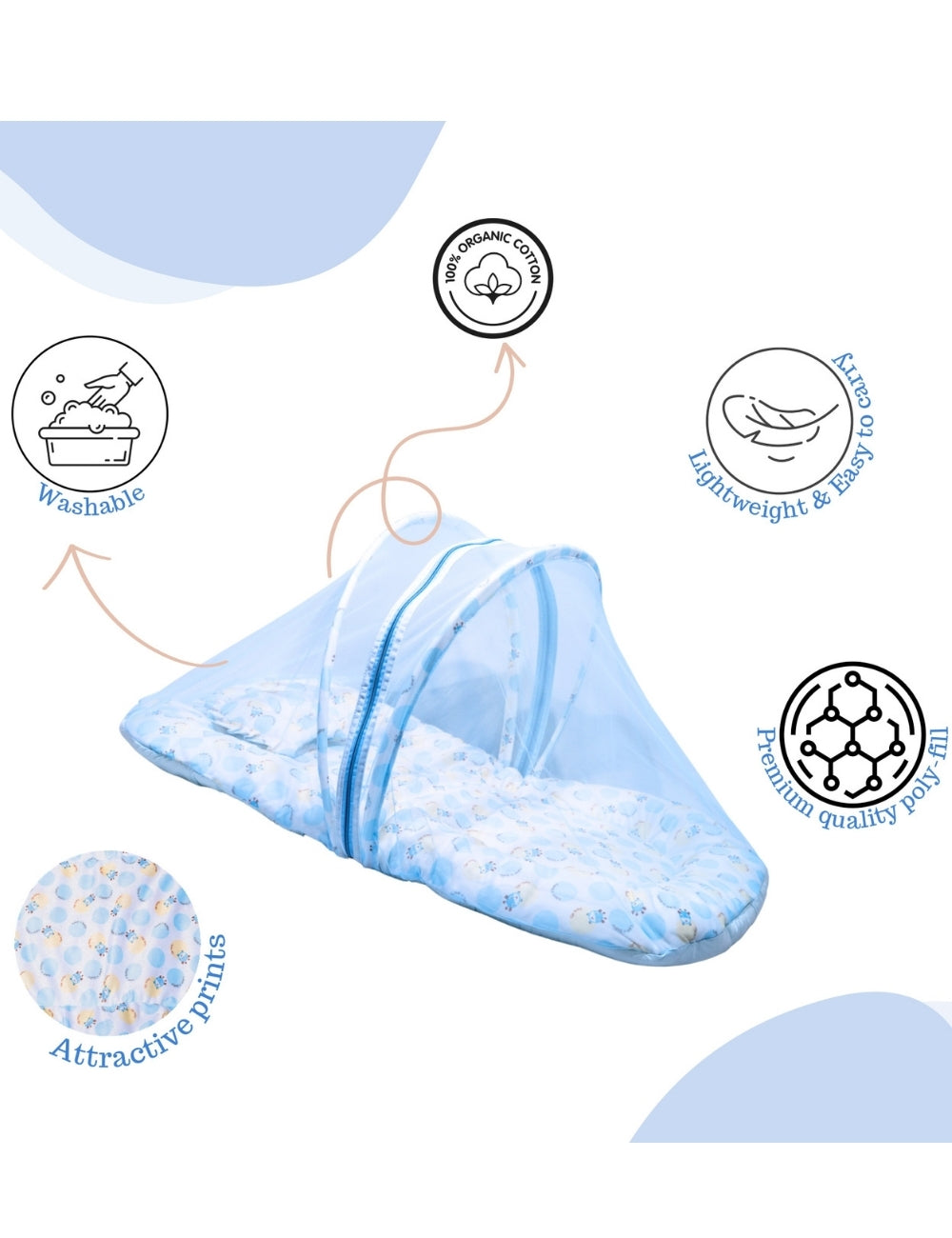 Velvet Baby Net Bed with Mosquito Net – Cotton Exterior, Soft Velvet Interior (0–6 Months)