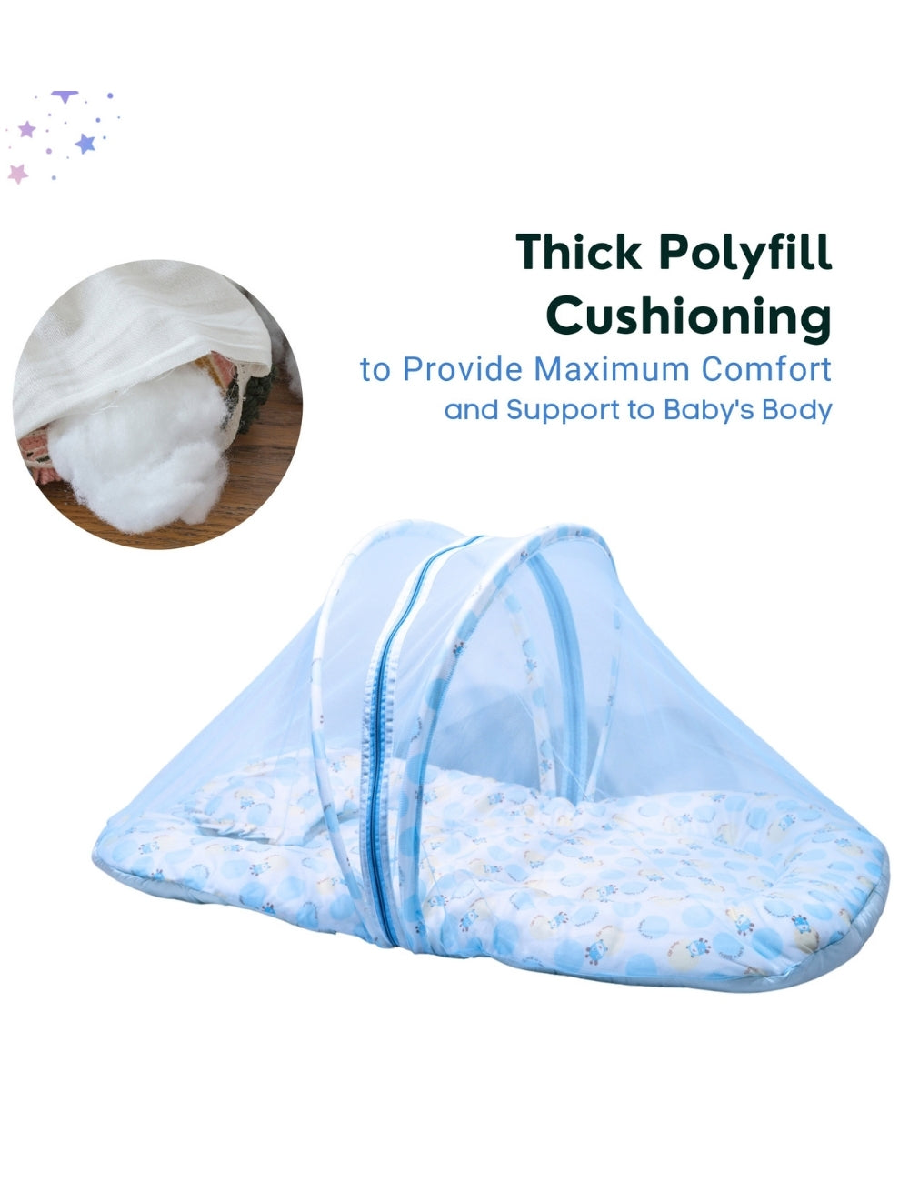 Velvet Baby Net Bed with Mosquito Net – Cotton Exterior, Soft Velvet Interior (0–6 Months)