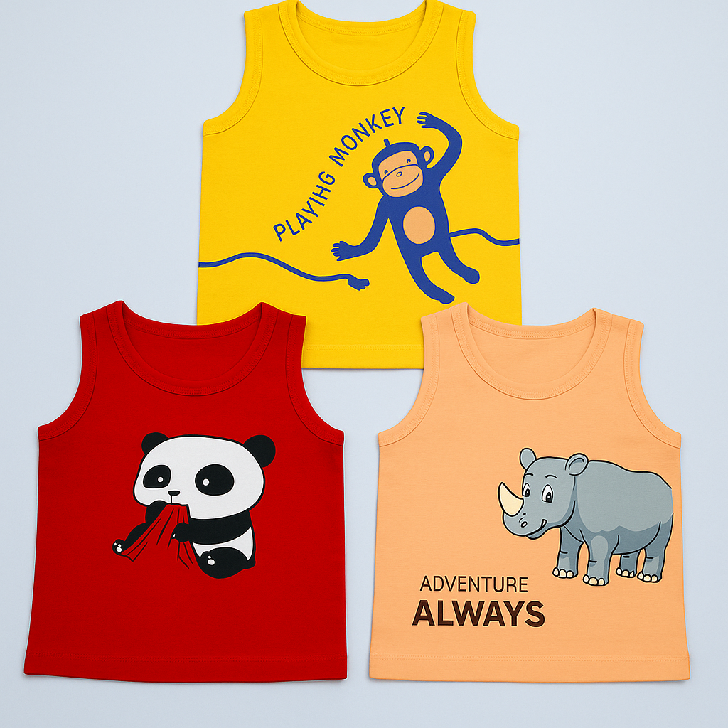Premium Cotton Baby Co-Ord Set – Printed Sleeveless Tops with Matching Shorts (Pack of 5)