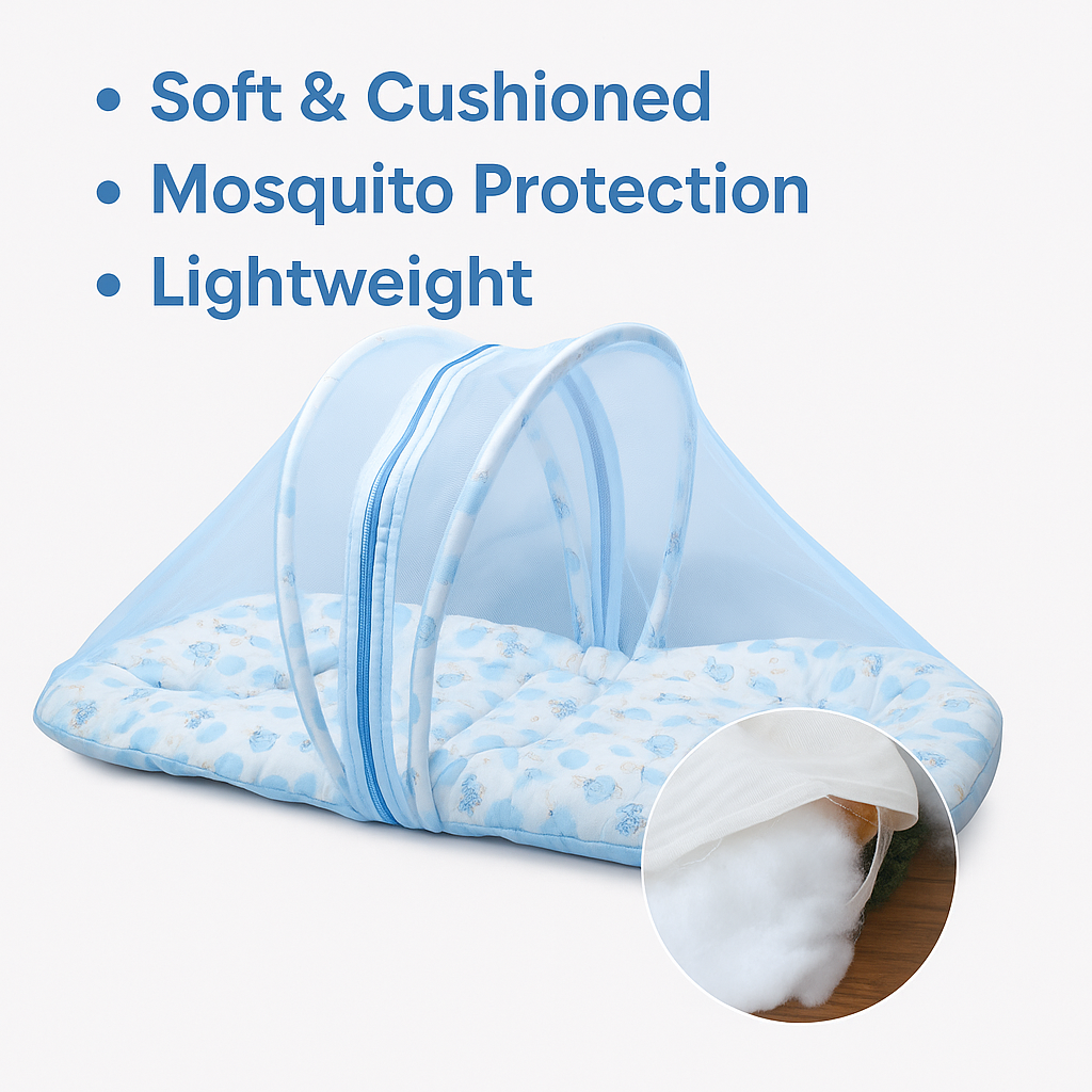 Velvet Baby Net Bed with Mosquito Net – Cotton Outside, Extra Soft Inside (0–6 Months)