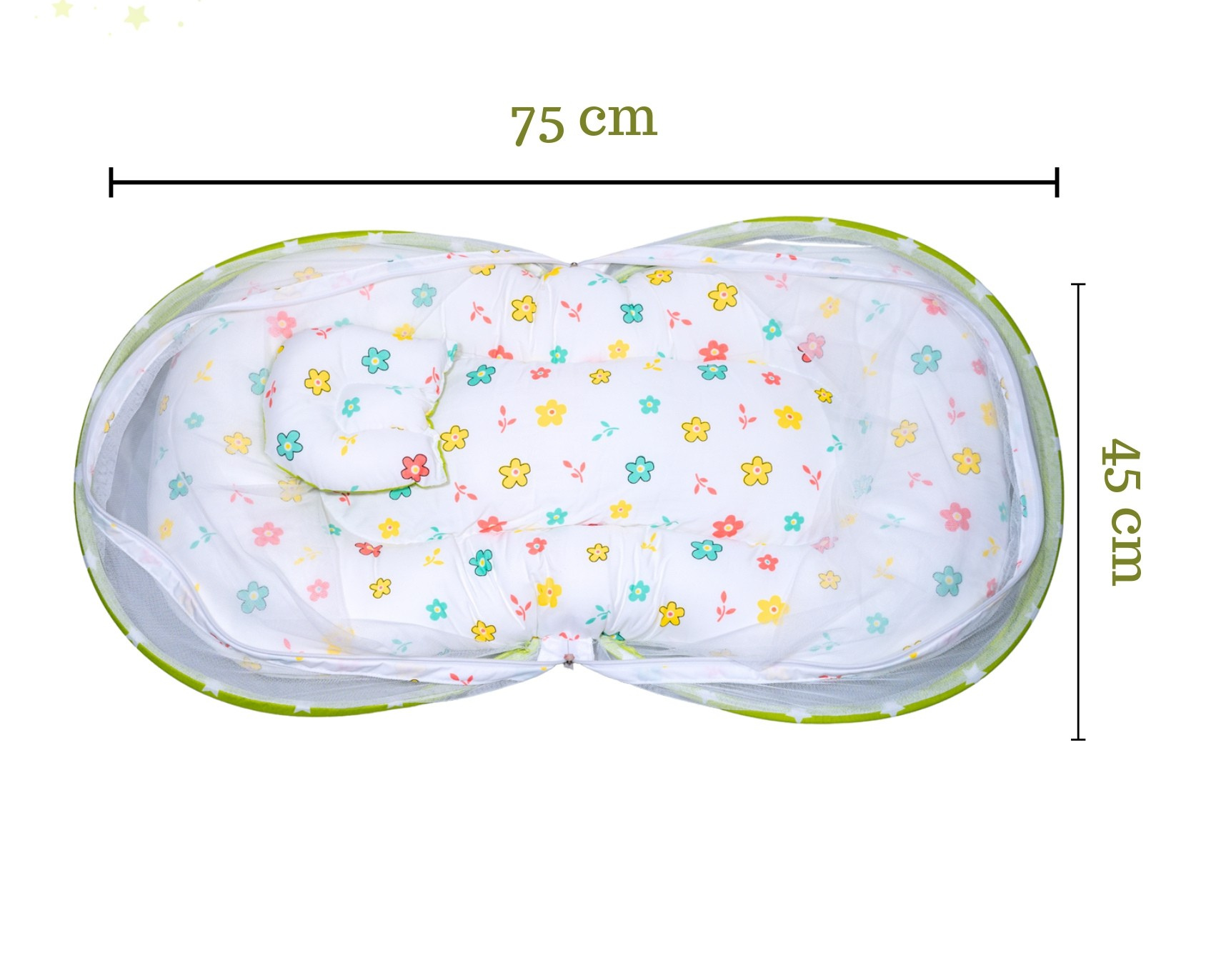 Baby Nest Bed with Mosquito Net – Pure Cotton & Gentle Comfort (0–6 Months) green