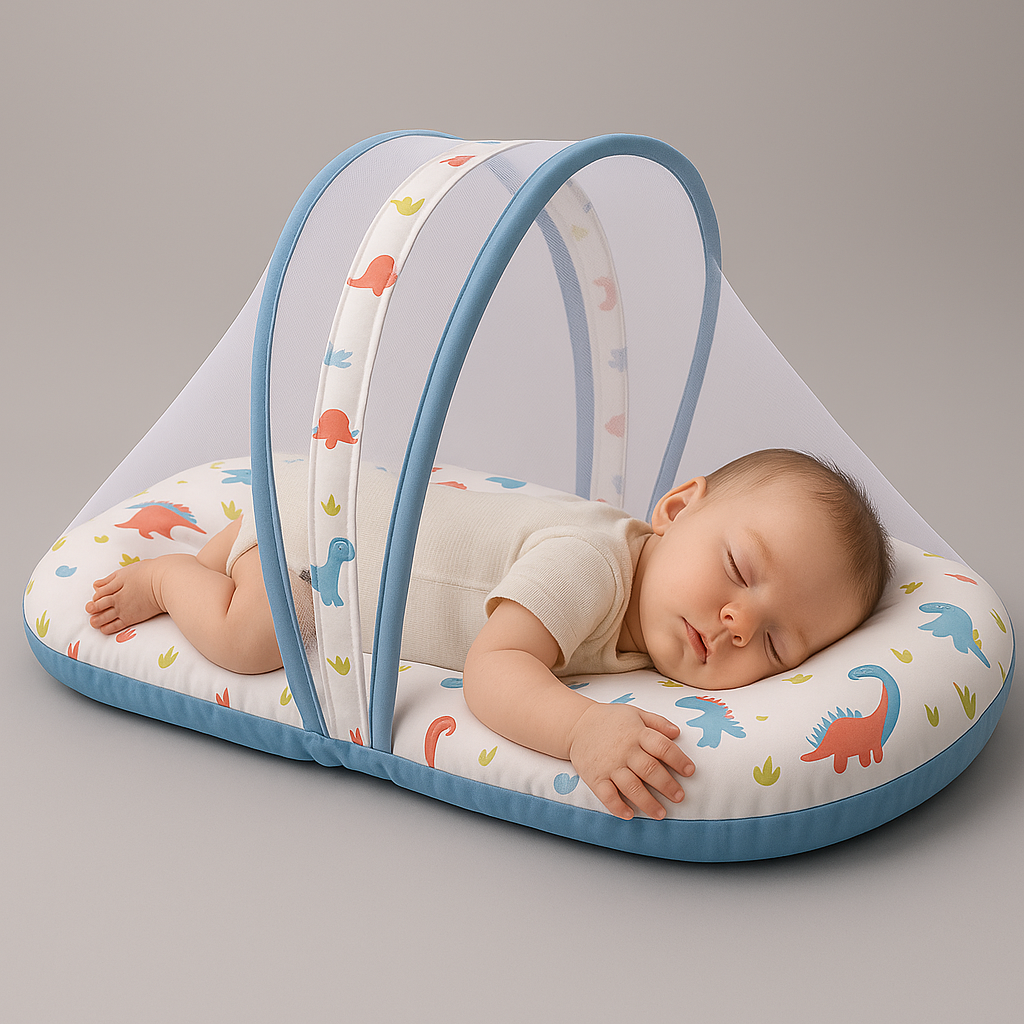 Baby Nest Bed with Mosquito Net – Pure Cotton & Gentle Comfort (0–6 Months)