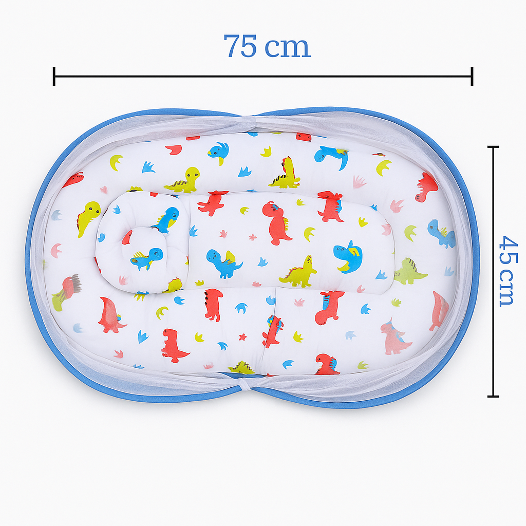 Baby Nest Bed with Mosquito Net – Pure Cotton & Gentle Comfort (0–6 Months)