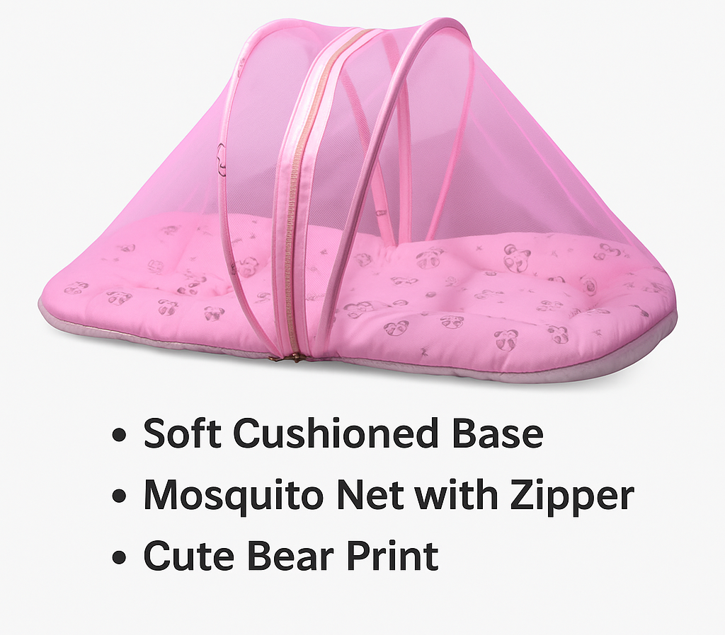 Velvet Baby Net Bed with Mosquito Net – Cotton Exterior, Soft Velvet Interior (0–6 Months)