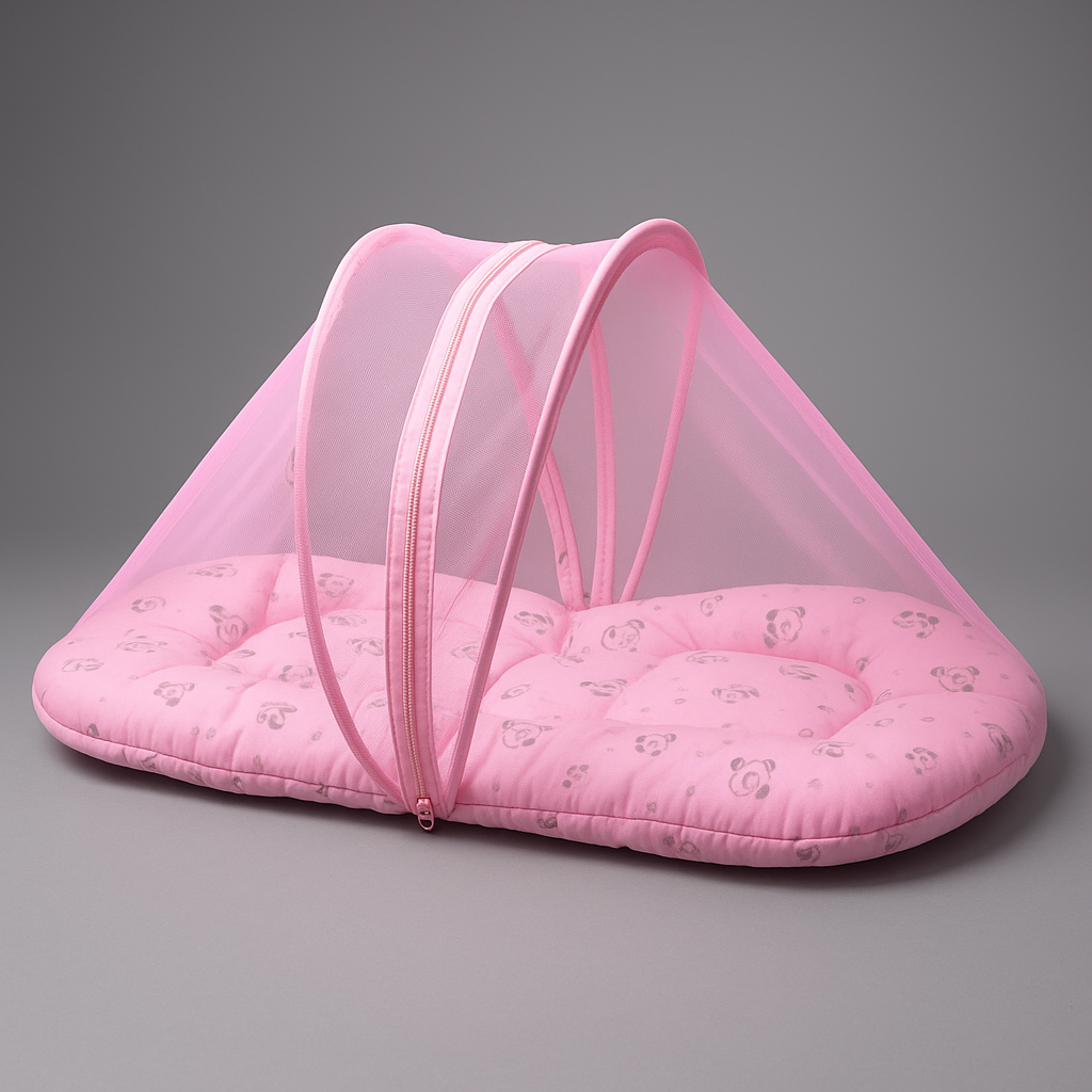 Velvet Baby Net Bed with Mosquito Net – Cotton Exterior, Soft Velvet Interior (0–6 Months)