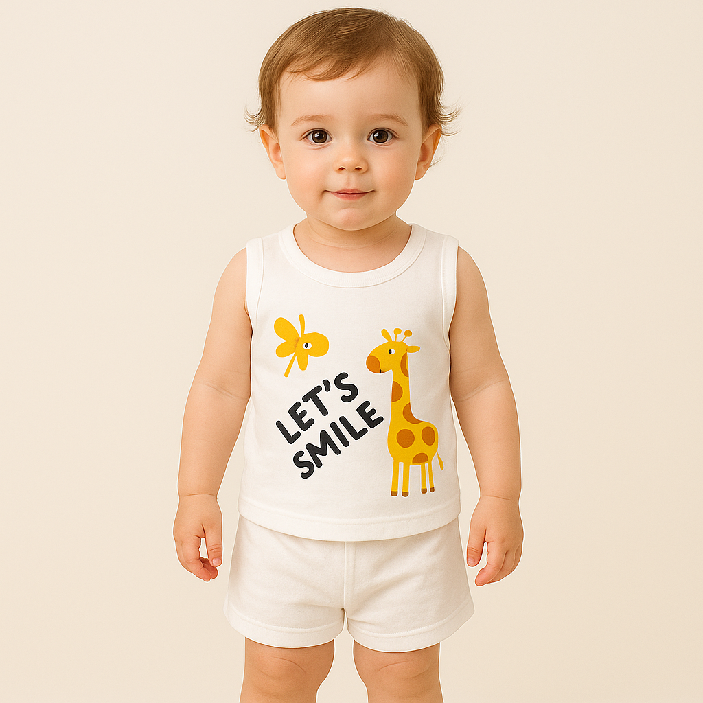 Premium Cotton Baby Co-Ord Set – Printed Sleeveless Tops with Matching Shorts (Pack of 5)