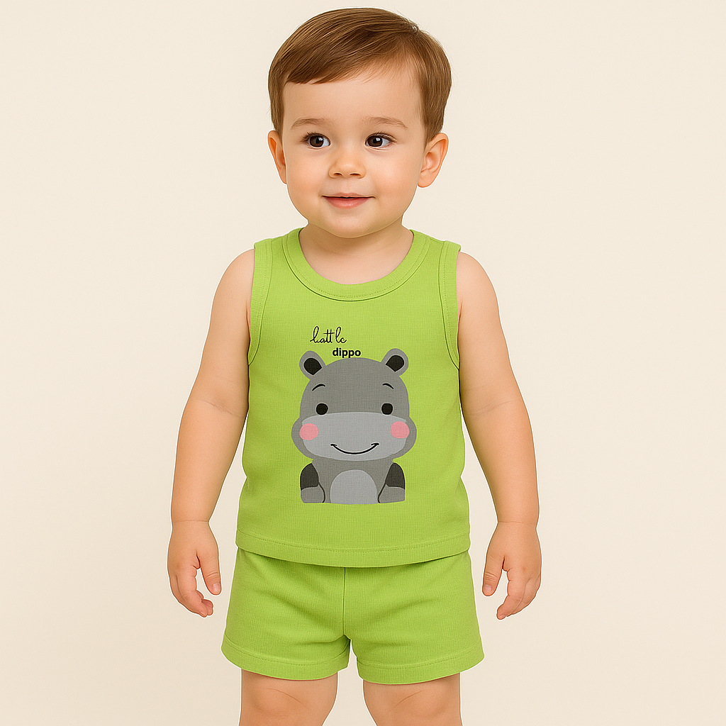Premium Cotton Baby Co-Ord Set – Printed Sleeveless Tops with Matching Shorts (Pack of 5)