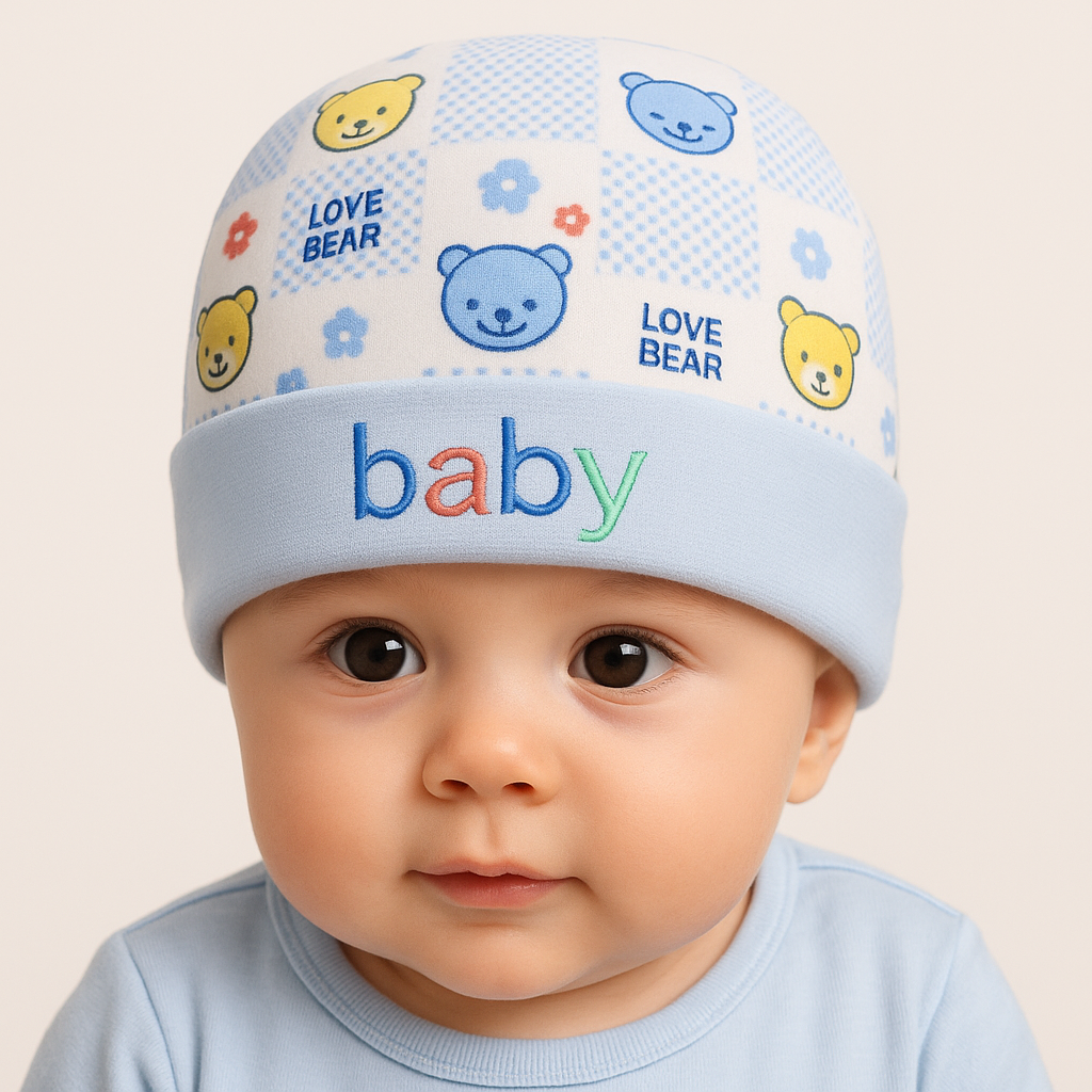 100% Cotton Baby Caps, Mittens and Booties Combo Set