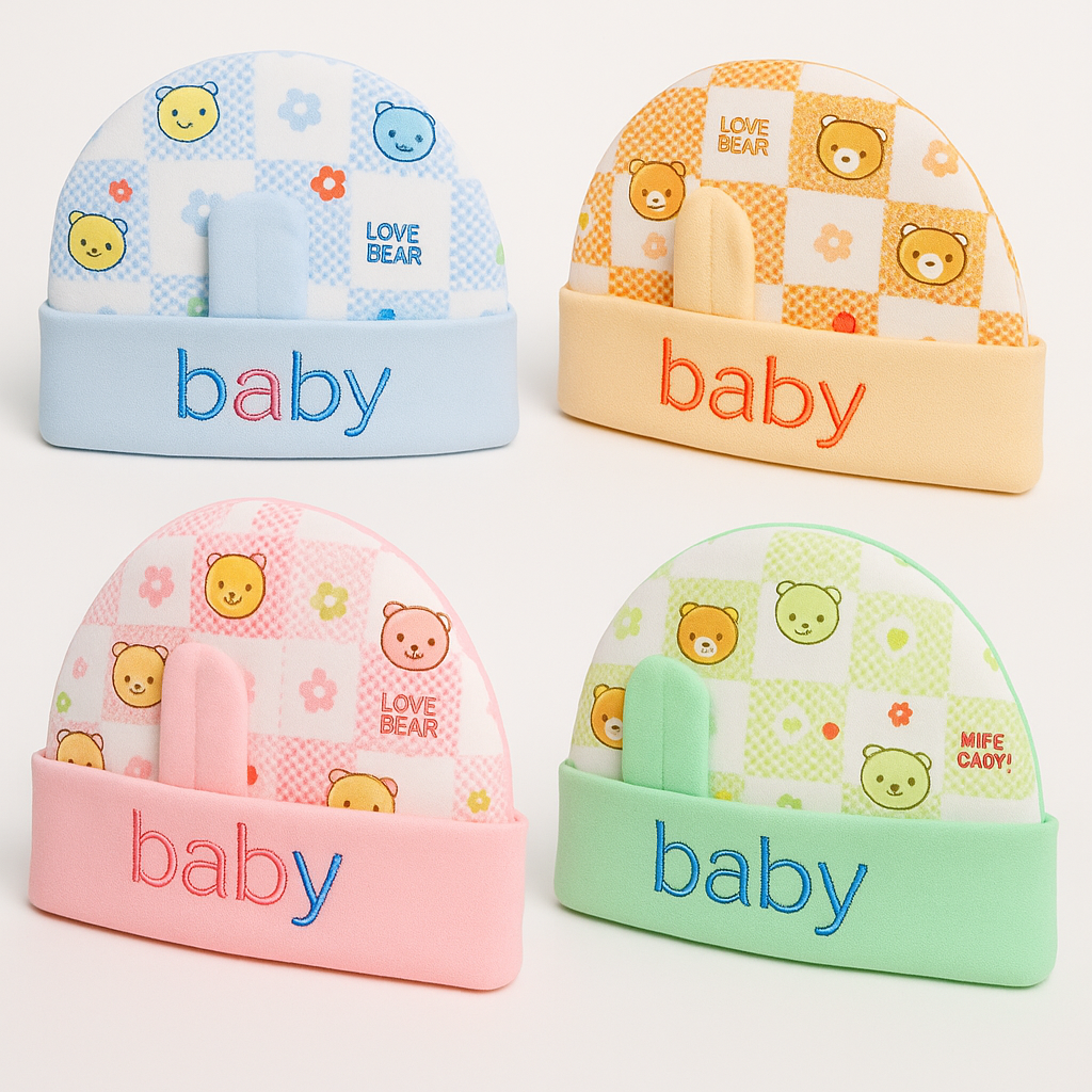 100% Cotton Baby Caps, Mittens and Booties Combo Set