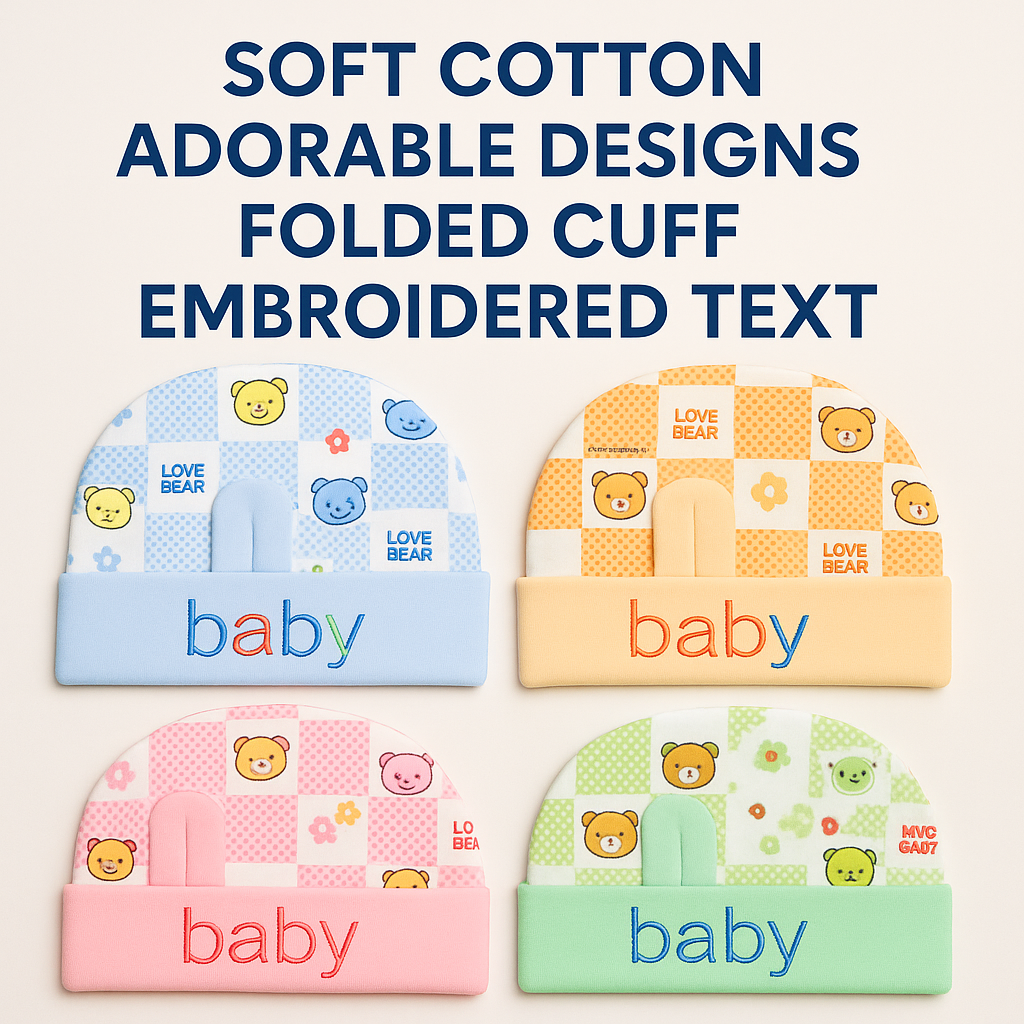 100% Cotton Baby Caps, Mittens and Booties Combo Set