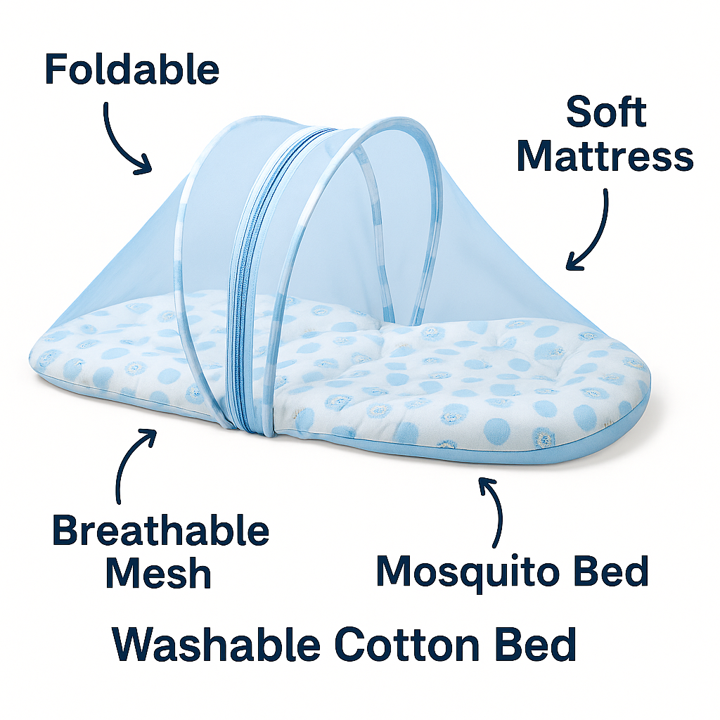 Velvet Baby Net Bed with Mosquito Net – Cotton Outside, Extra Soft Inside (0–6 Months)