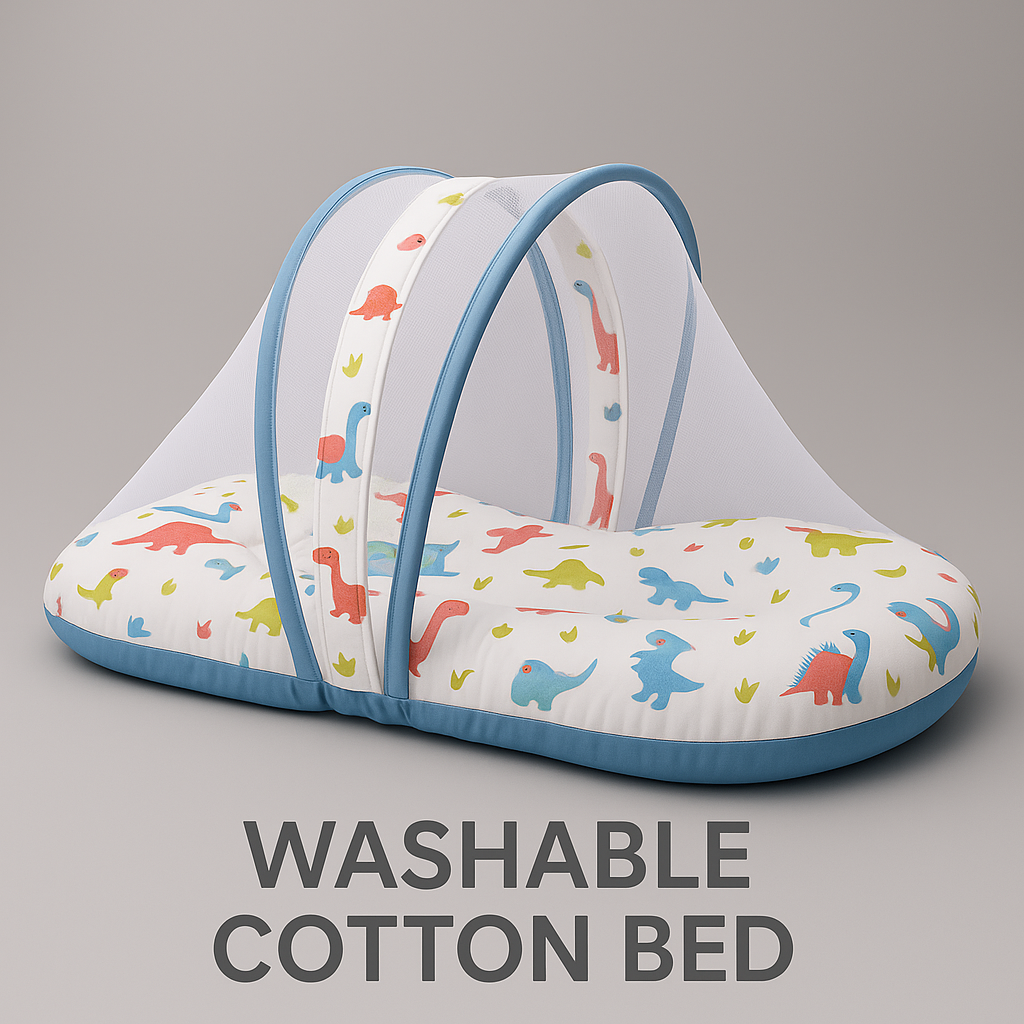 Baby Nest Bed with Mosquito Net – Pure Cotton & Gentle Comfort (0–6 Months)