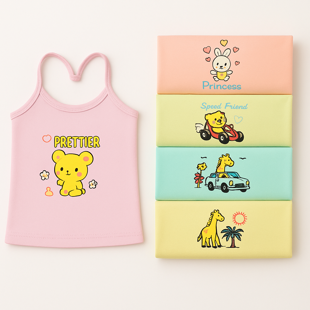 Premium Cotton Baby Printed Vests – Pack of 5 (Unisex)