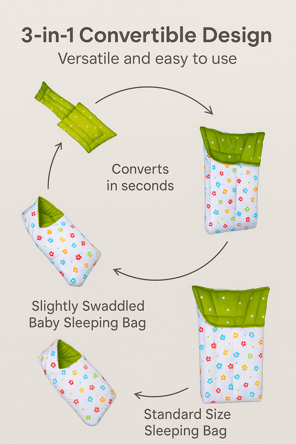 3-in-1 Baby Carry Nest cum Bed | Made of 100% Cotton  | Soft, Washable & Skin-Friendly (0–6 Months)