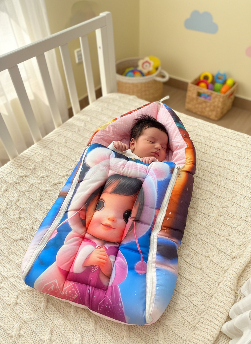 Multicolor 3 In 1 Baby Carry Nest Cum Sleeping Bag Jungle Print