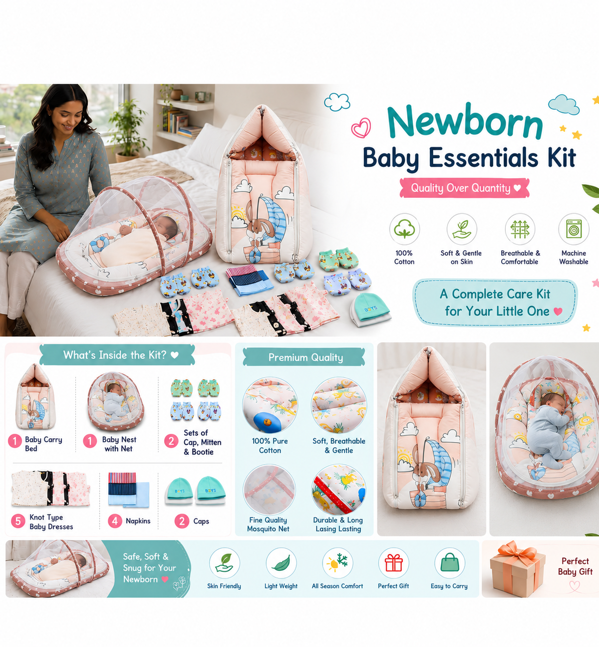 Everything Your Newborn Needs – Pirate theme complte baby kit 100% cotton and baby friendly product 👶💛final product colour may slightly vary.