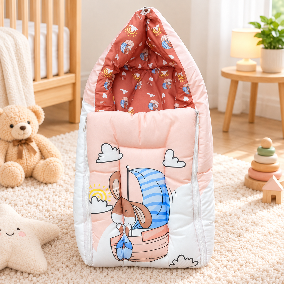 Multicolor 3 In 1 Baby Carry Nest Cum Sleeping Bag cute rabbit pirate Print