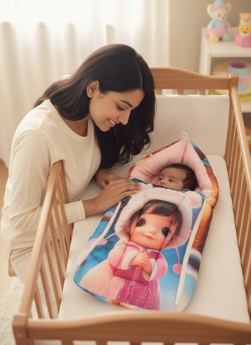 Multicolor 3 In 1 Baby Carry Nest Cum Sleeping Bag girl print