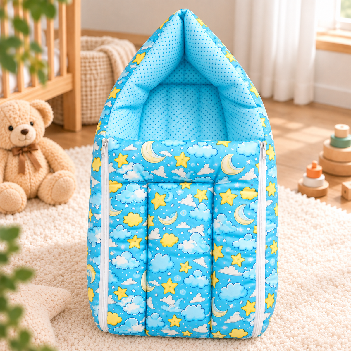 Multicolor 3 In 1 Baby Carry Nest Cum Sleeping Bag sky Print