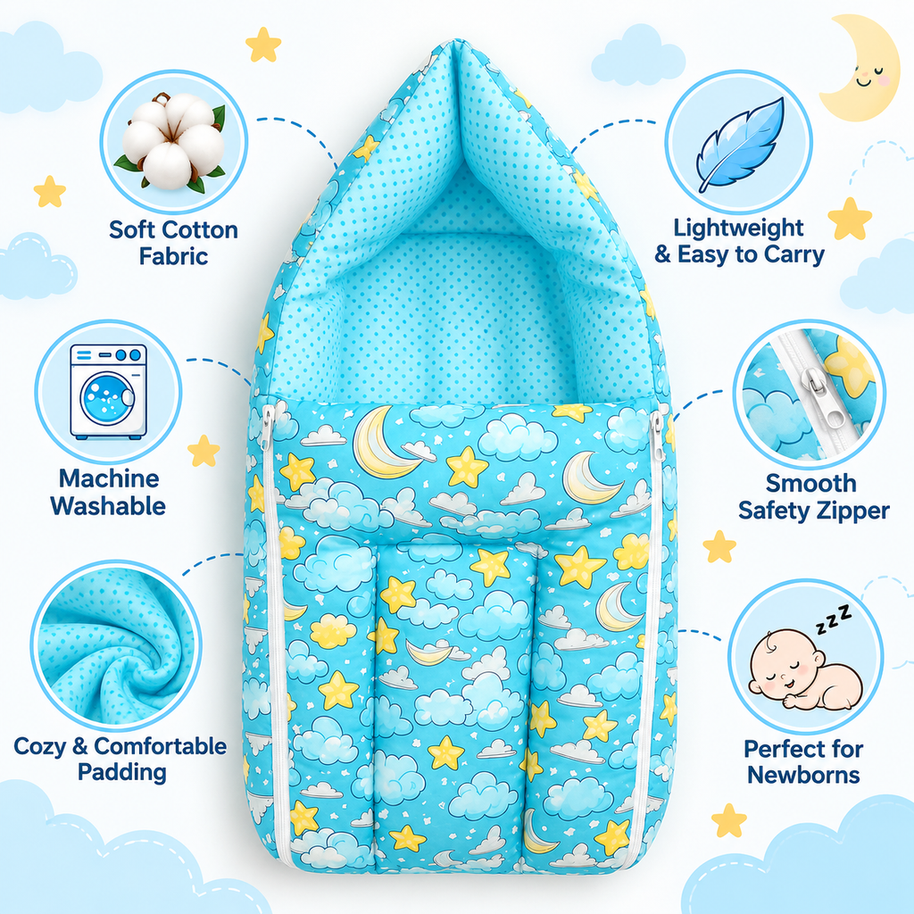 Multicolor 3 In 1 Baby Carry Nest Cum Sleeping Bag sky Print