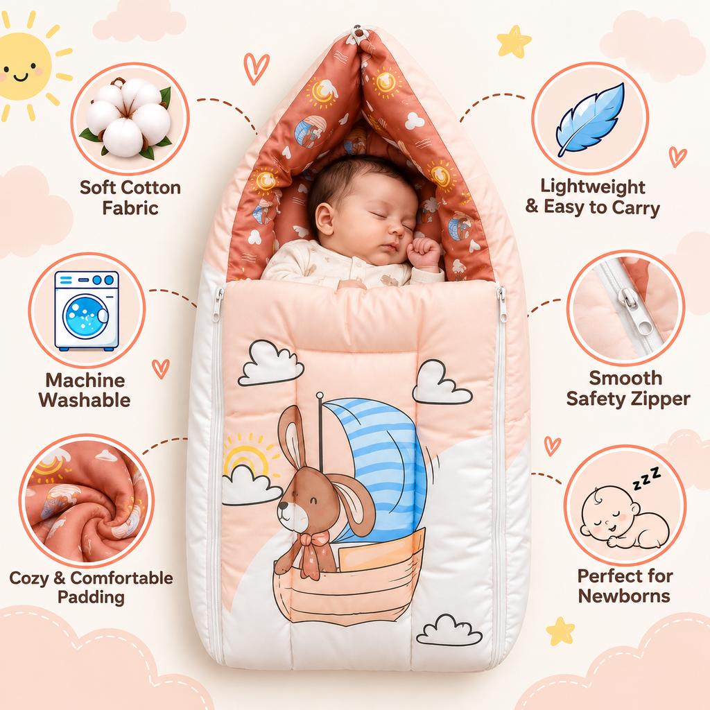 Multicolor 3 In 1 Baby Carry Nest Cum Sleeping Bag cute rabbit pirate Print